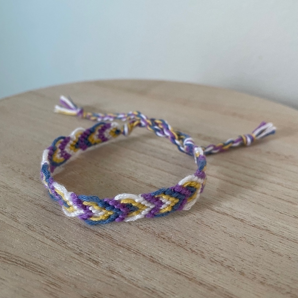 Handmade Floral Woven Friendship Bracelet OS Purple Blue Women Cotton Boho